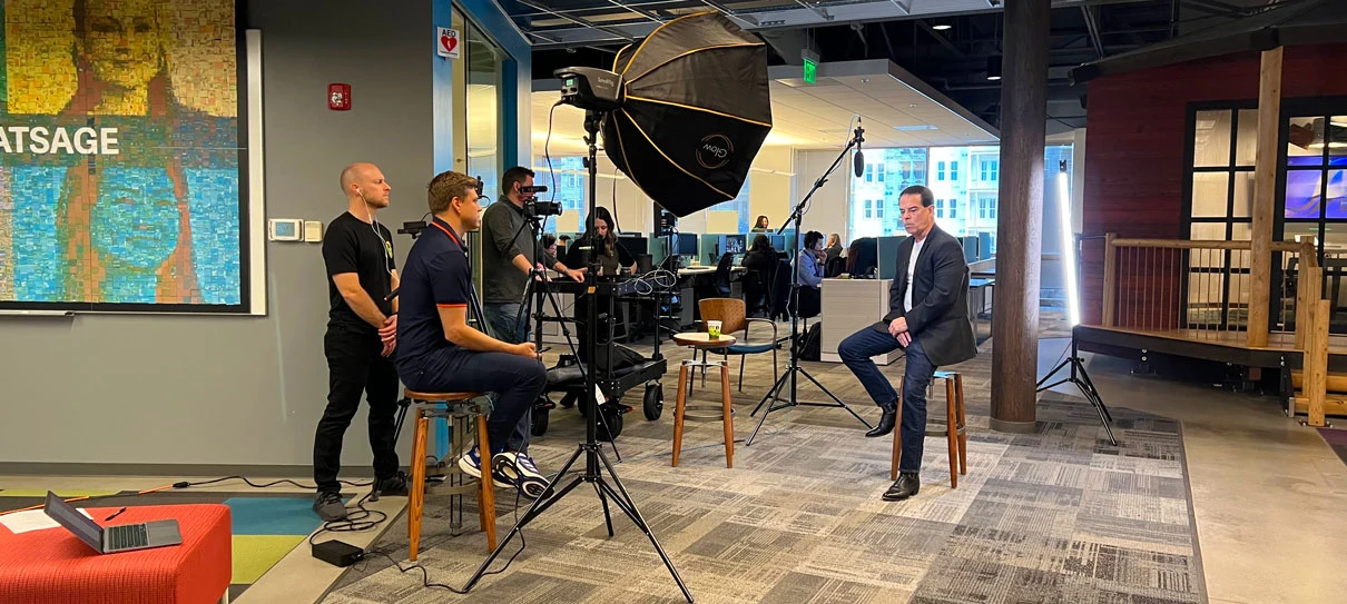 Stoking Fire directing a real business interview on location