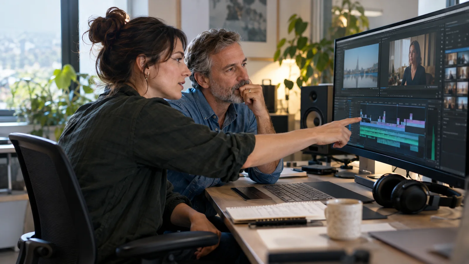 A fictional editor and business owner reviewing an interview — AI-generated editorial illustration